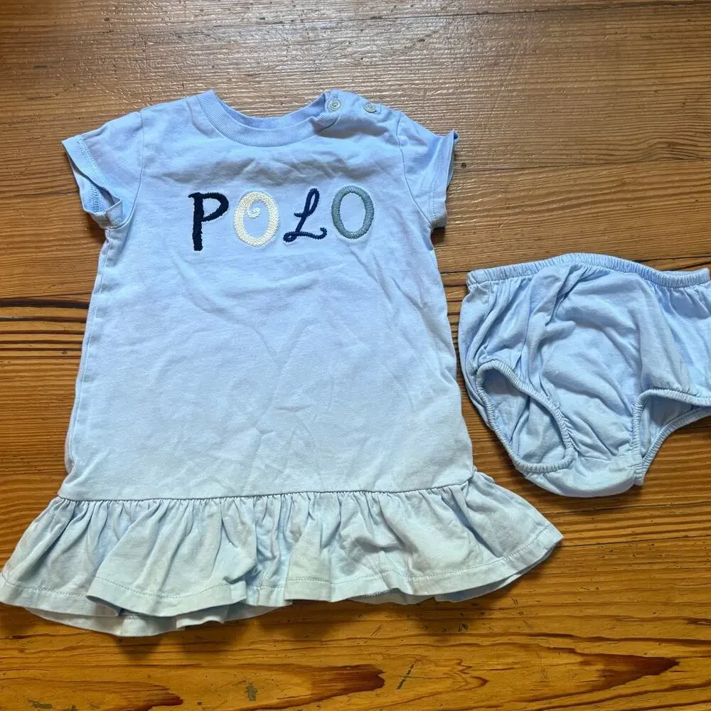 Ralph Lauren light blue POLO‎ embroidered short sleeve bloomer dress SIZE 9M